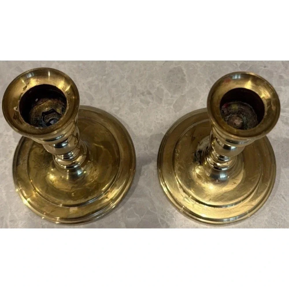 Set Of 2. Brass Candleholders 5 Inches Vintage And Charming.